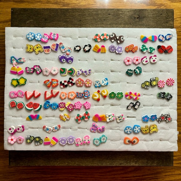 Other - Fruit Floral Animal Polymer Clay Stud Earrings 66 Pairs of Earrings